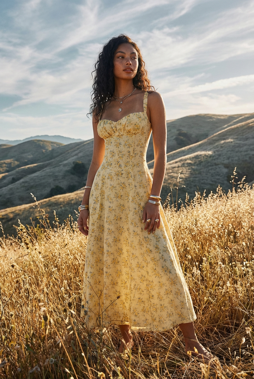 Sunshine Bloom Bustier Midi Dress