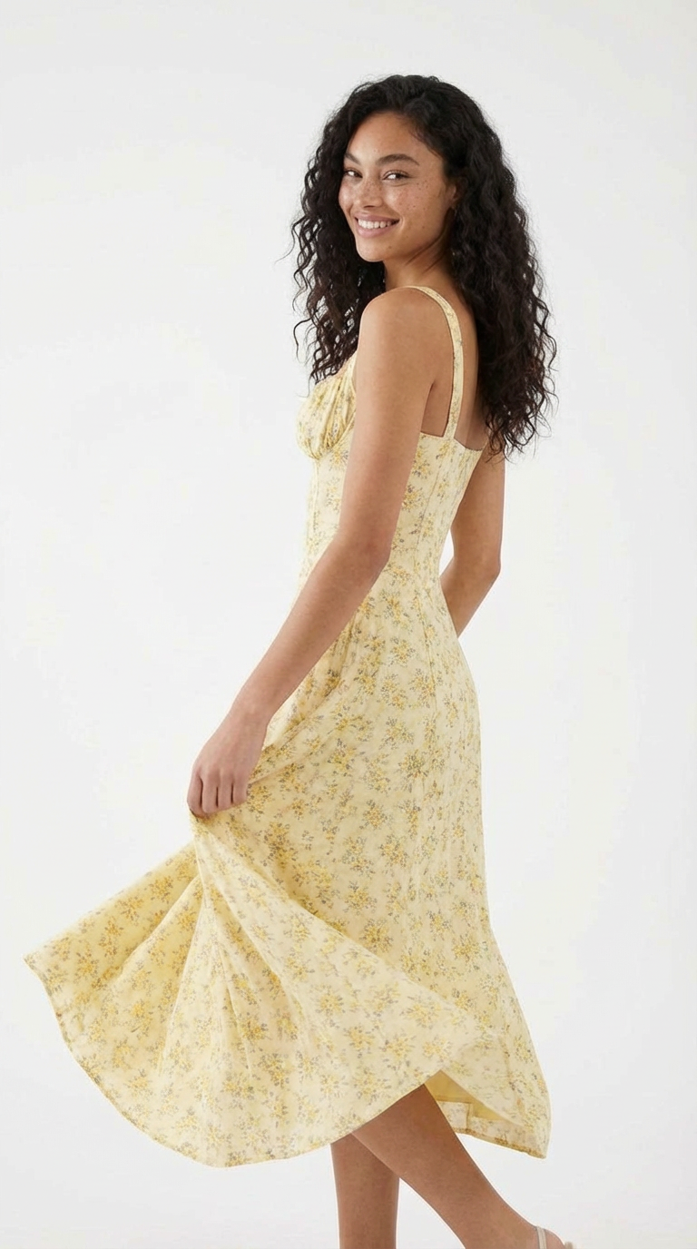 Sunshine Bloom Bustier Midi Dress