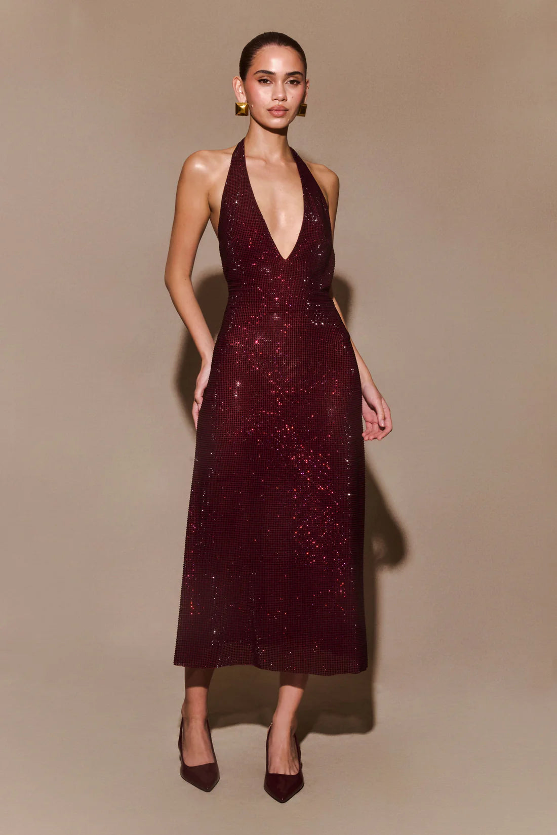 Sexy American Style Deep V-Neck Diamond Waist Cinched Dress