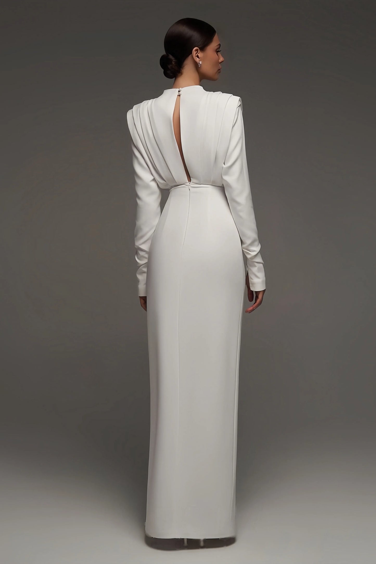 Rona High Neck Slit Maxi Dress-White