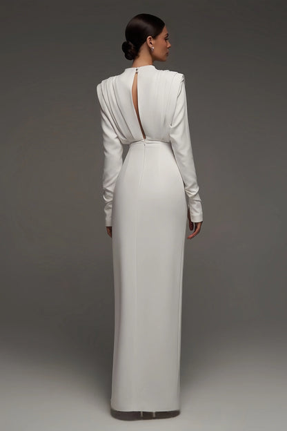 Rona High Neck Slit Maxi Dress-White