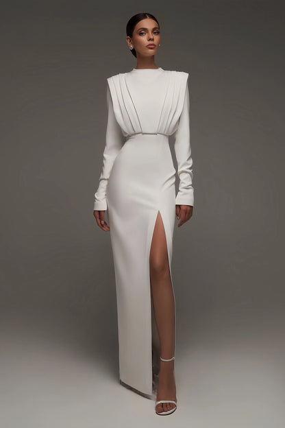 Rona High Neck Slit Maxi Dress-White