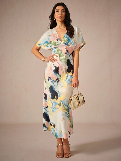 Satin Tie Dye Maxi Dress