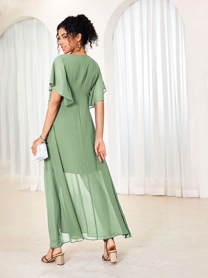 Flutter Sleeve Ruffle Elegant Chiffon Dress