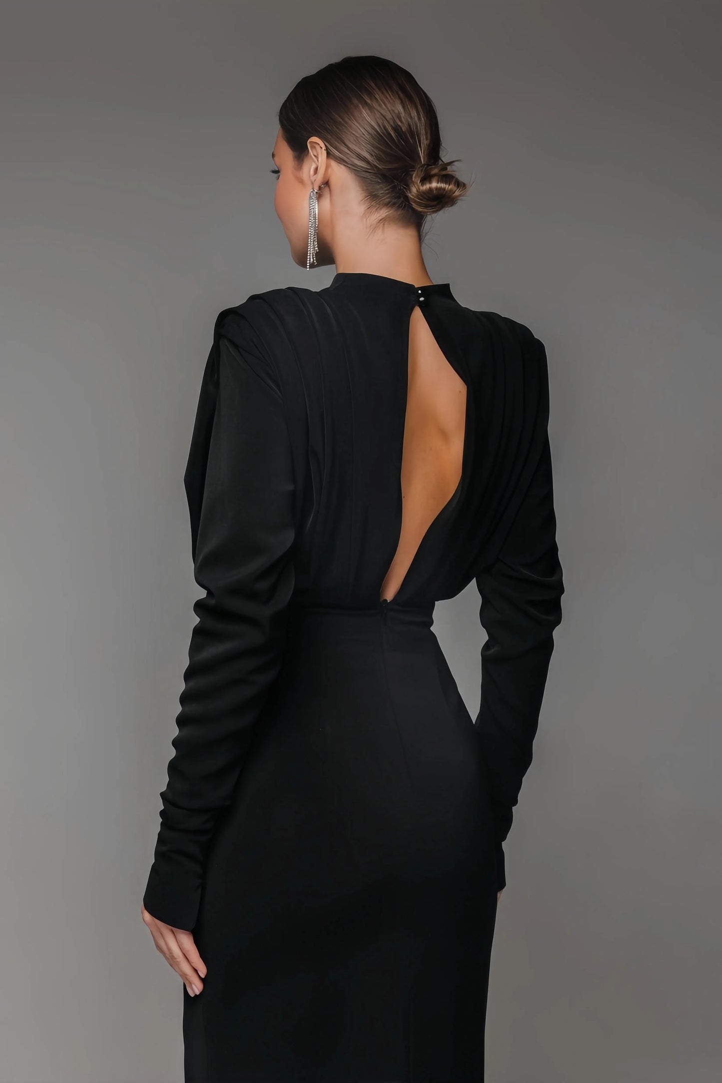 Irene High Neck Slit Maxi Dress-Black