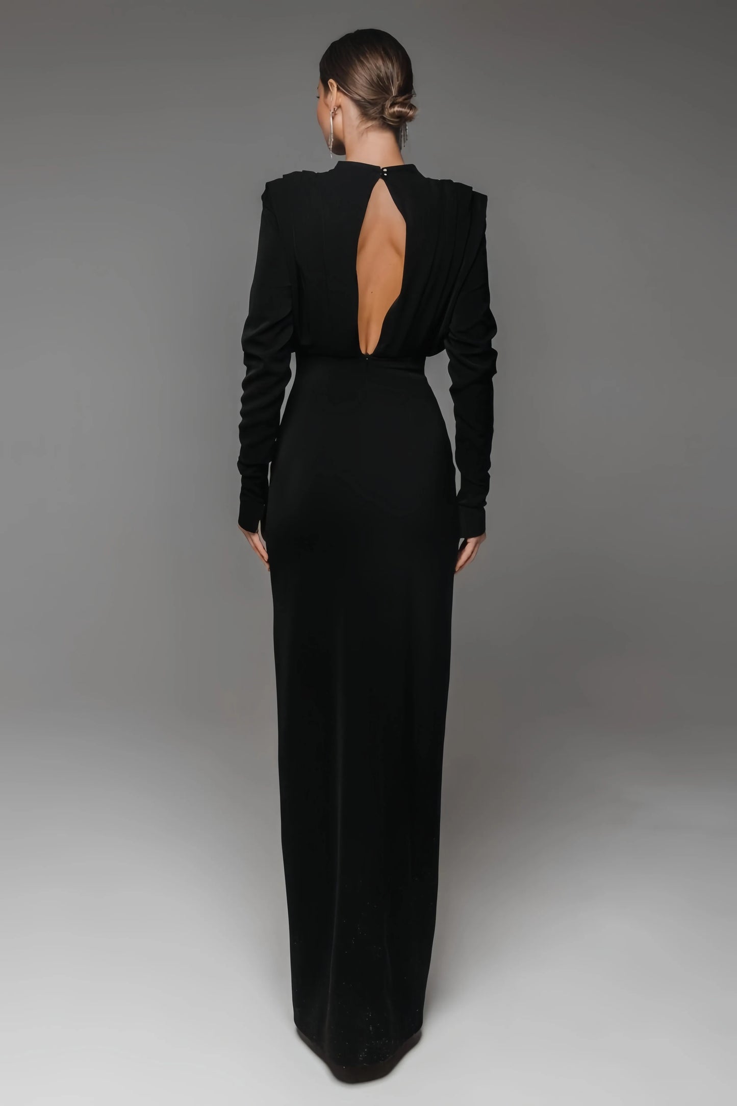 Irene High Neck Slit Maxi Dress-Black