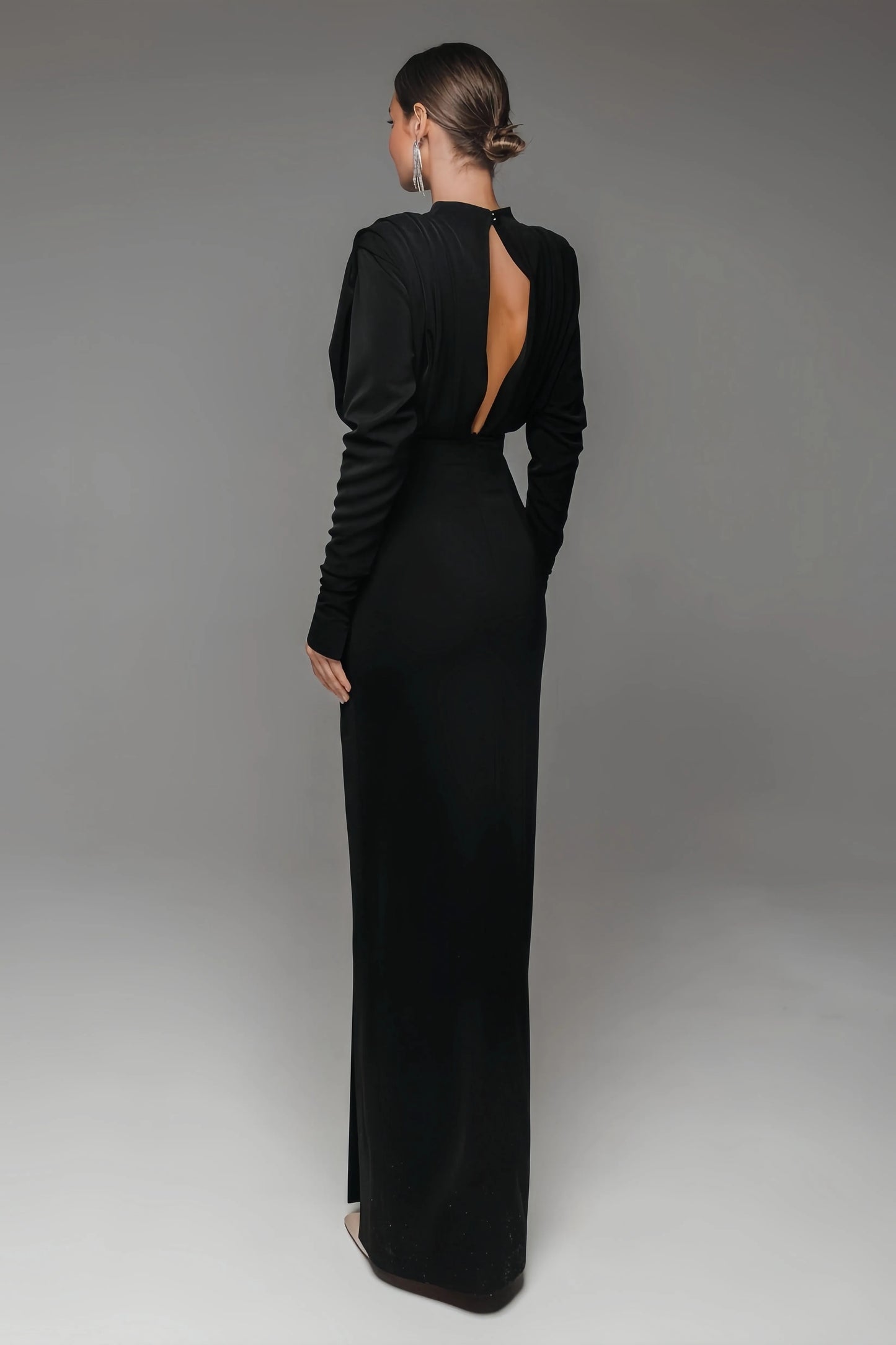Irene High Neck Slit Maxi Dress-Black
