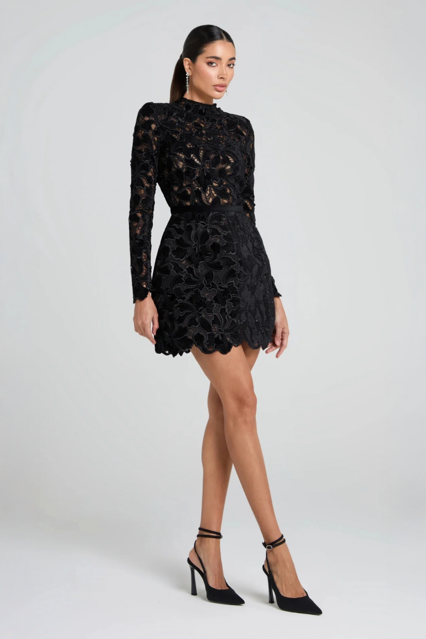 Vali Long Sleeve Lace Mini Dress-Black