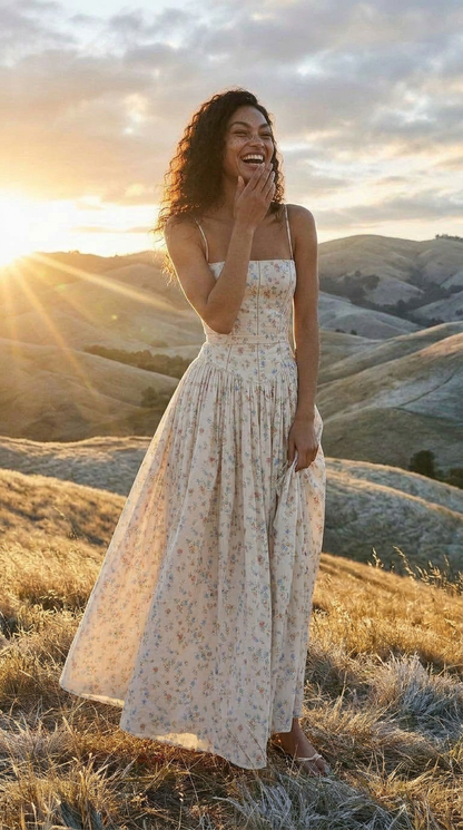 Ivory Ditsy Floral Corset Midi Dress