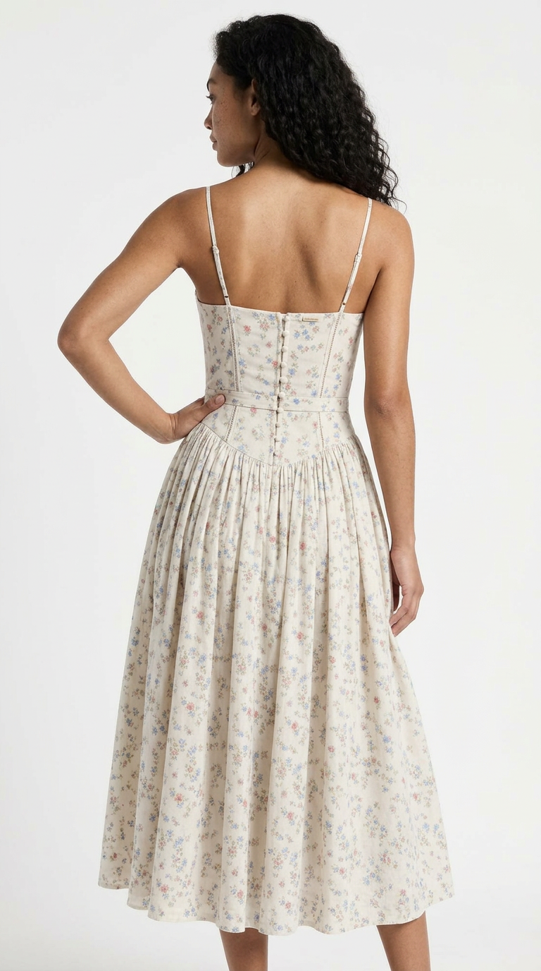 Ivory Ditsy Floral Corset Midi Dress