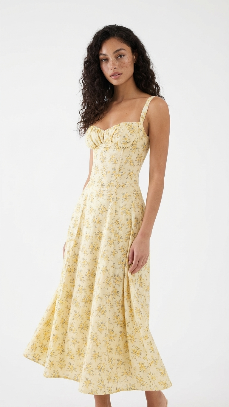 Sunshine Bloom Bustier Midi Dress