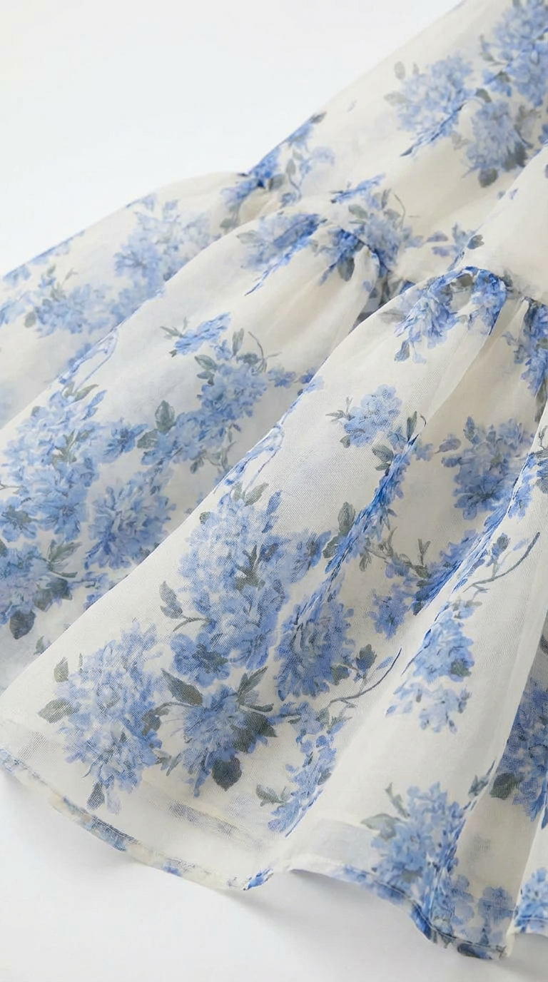 Blue Garden Off-Shoulder Floral Maxi Gown