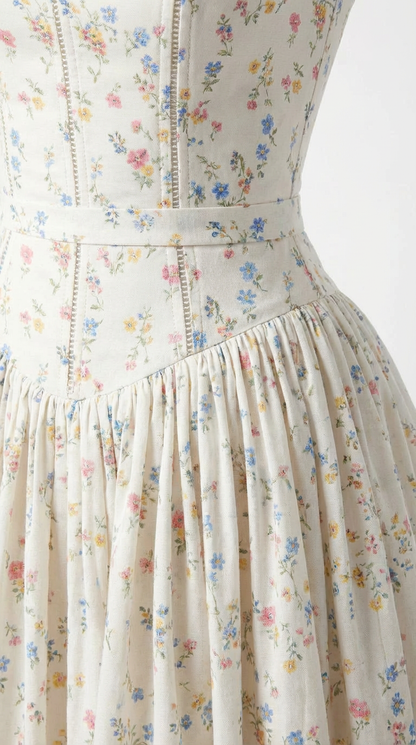 Ivory Ditsy Floral Corset Midi Dress