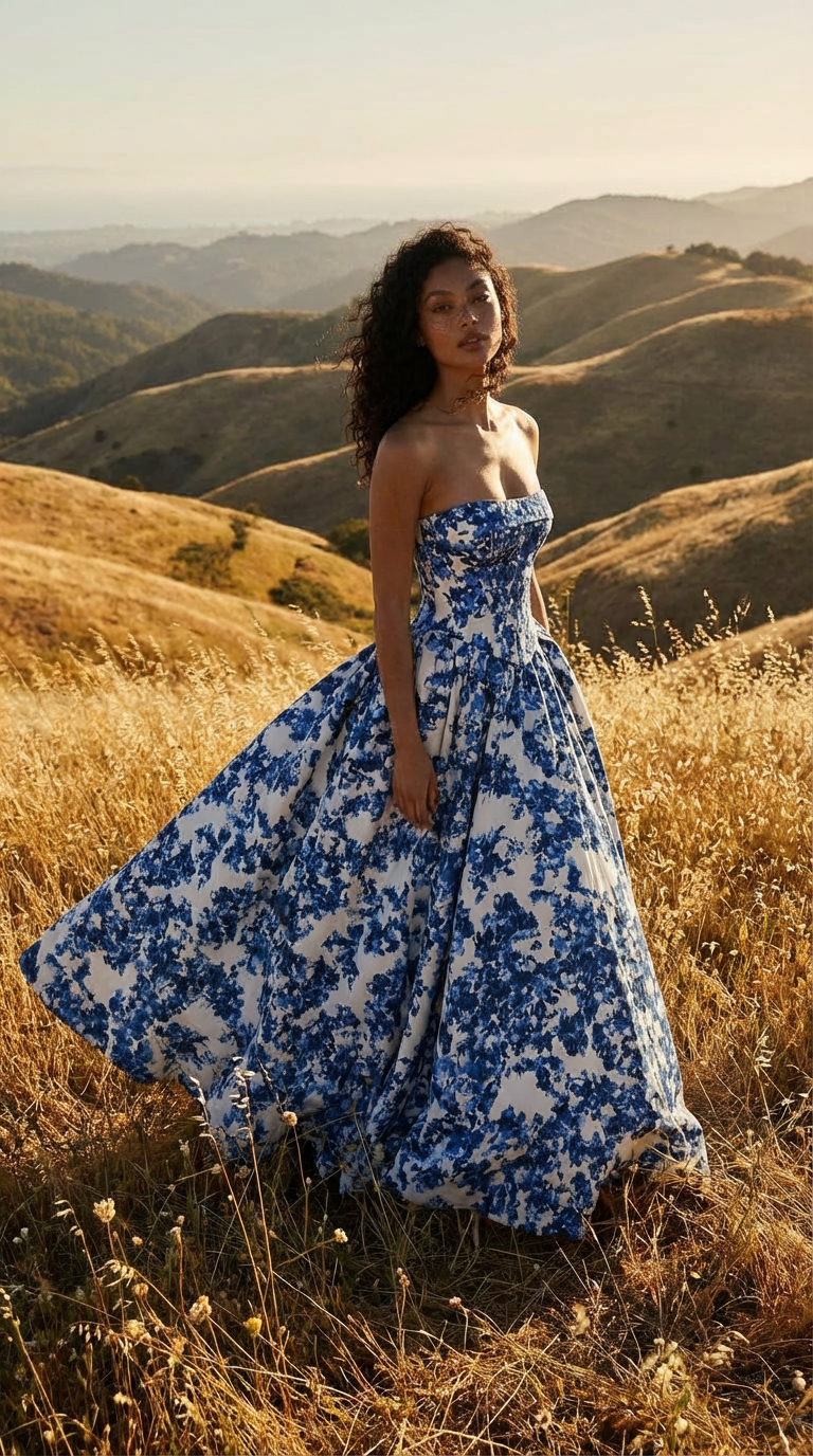 Azure Bloom Strapless Ball Gown