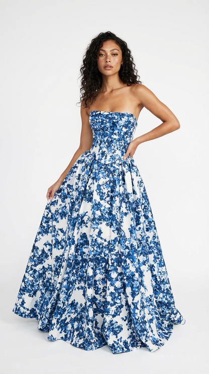 Azure Bloom Strapless Ball Gown