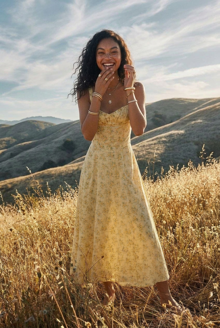 Sunshine Bloom Bustier Midi Dress