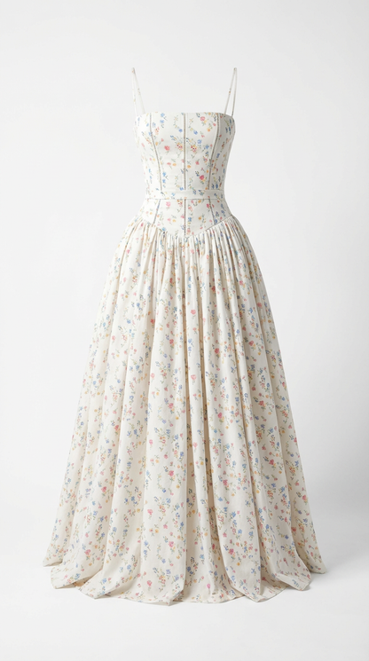 Ivory Ditsy Floral Corset Midi Dress