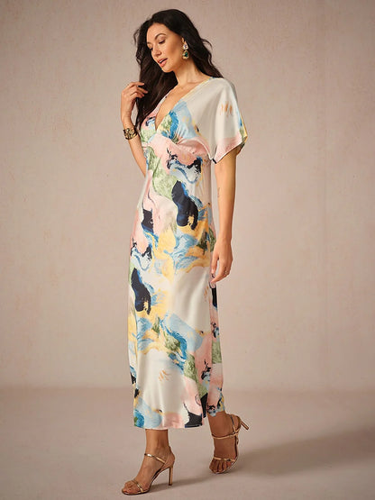Satin Tie Dye Maxi Dress