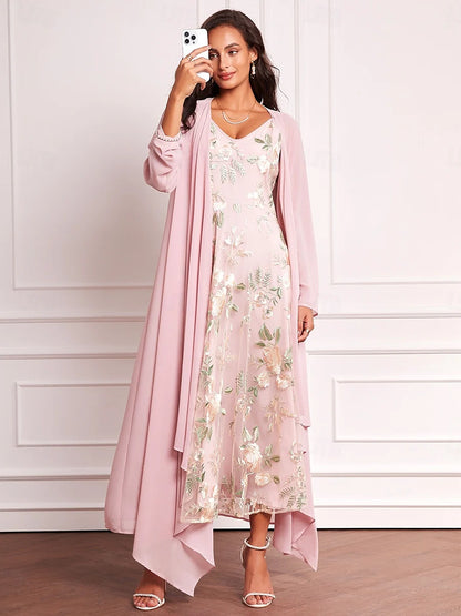 Embroidered Lace Chiffon Dress Set