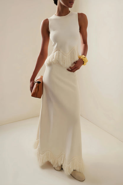 Jora Fringe Lace Maxi Dress Two-Piece Set