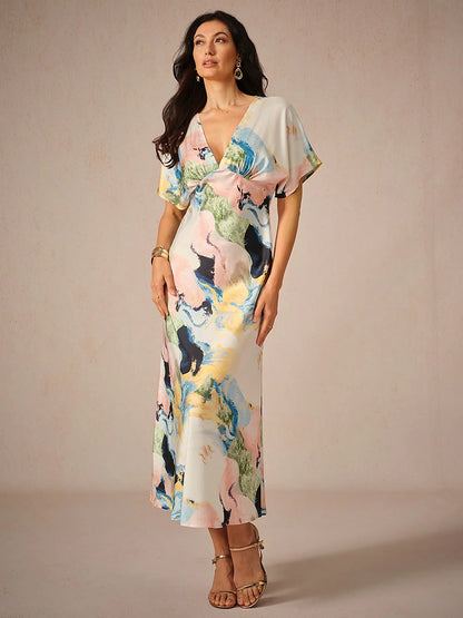Satin Tie Dye Maxi Dress
