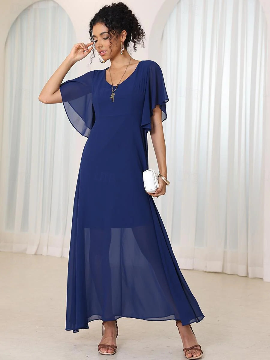 Flutter Sleeve Ruffle Elegant Chiffon Dress