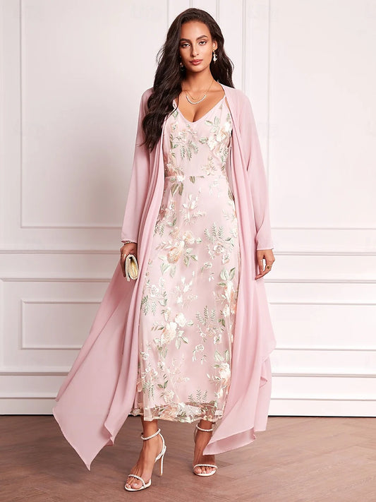 Embroidered Lace Chiffon Dress Set
