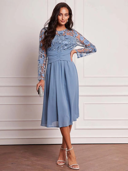 Blue Floral Lace Chiffon Dress
