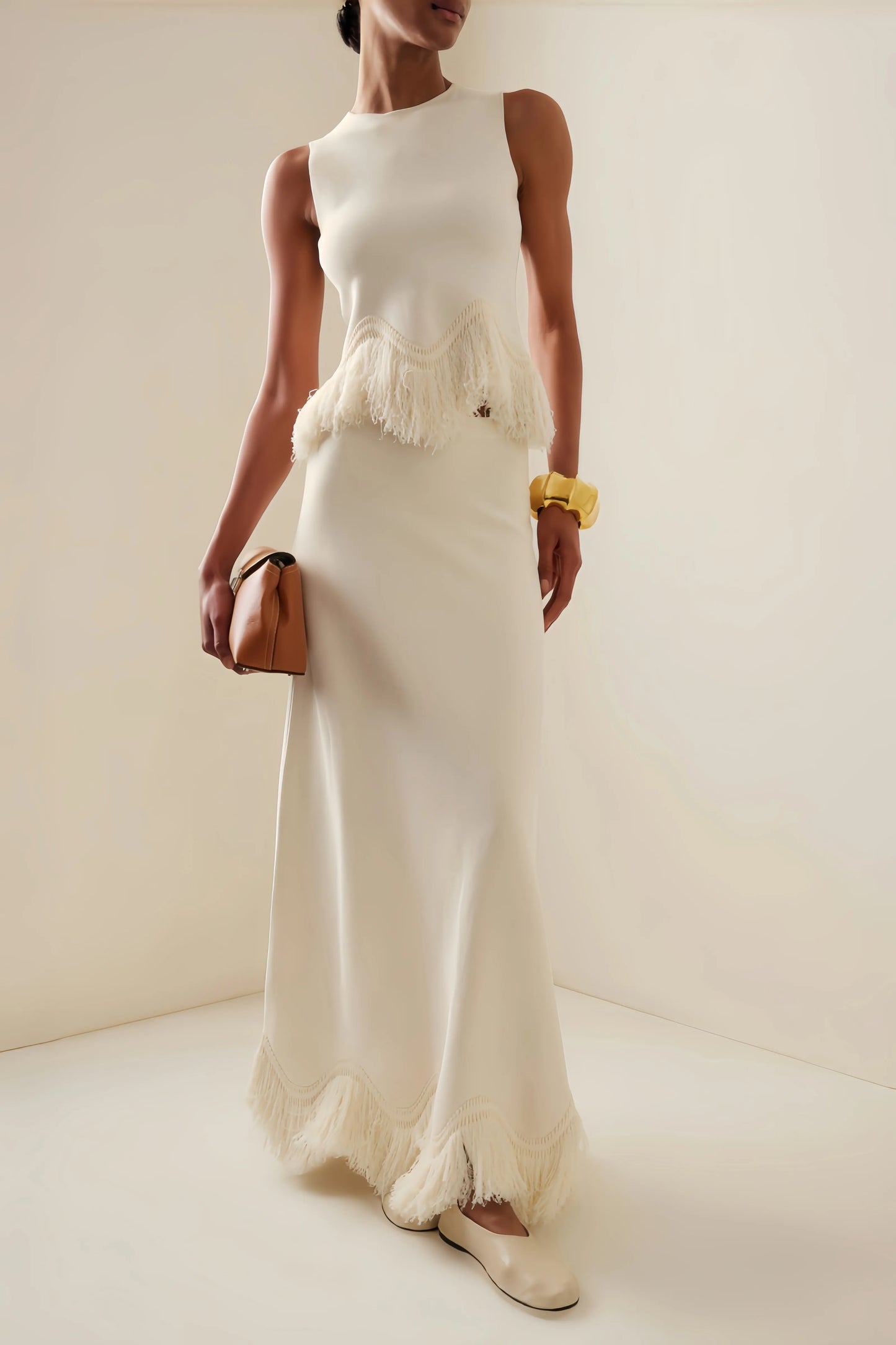 Jora Fringe Lace Maxi Dress Two-Piece Set