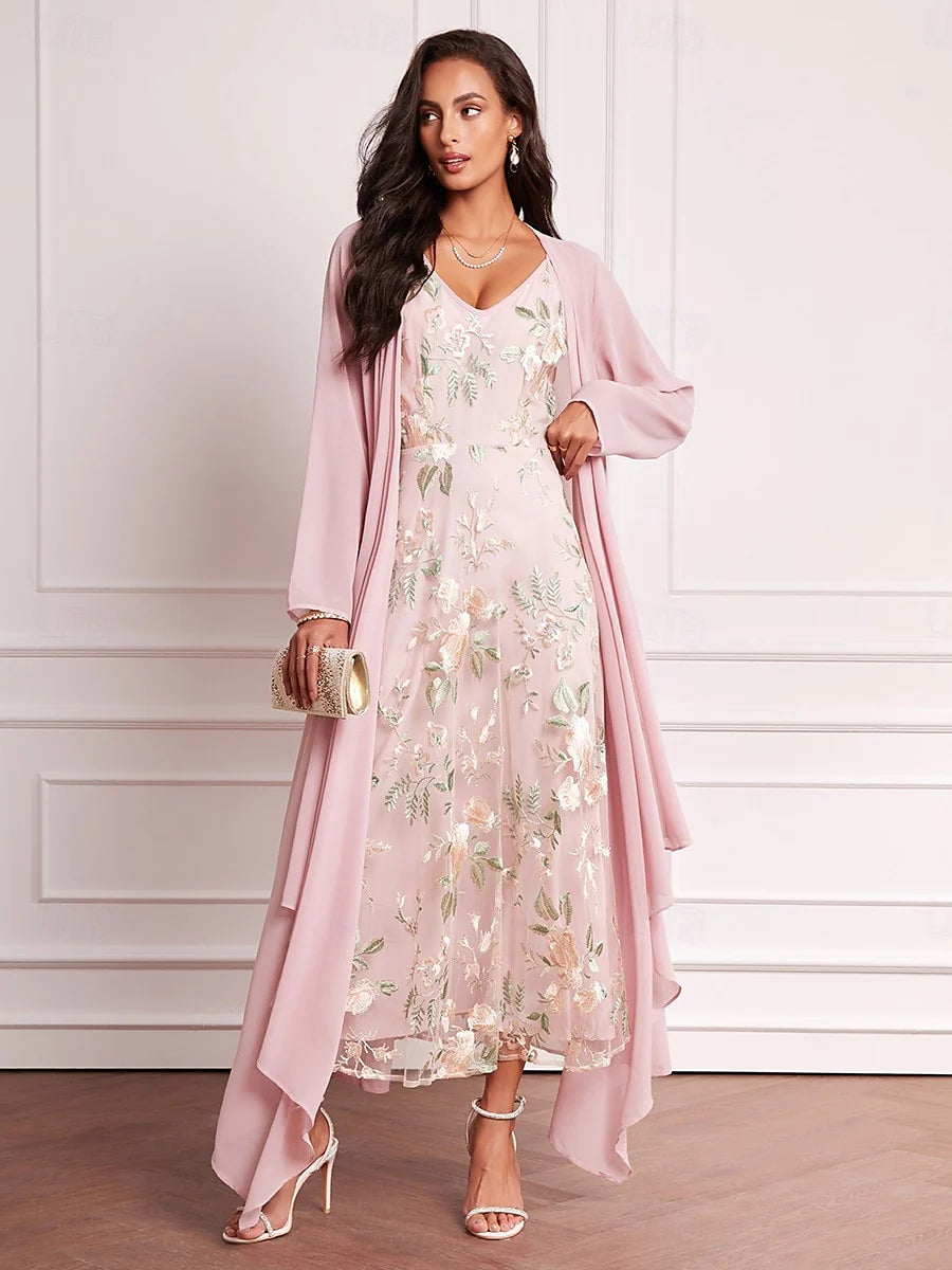Embroidered Lace Chiffon Dress Set